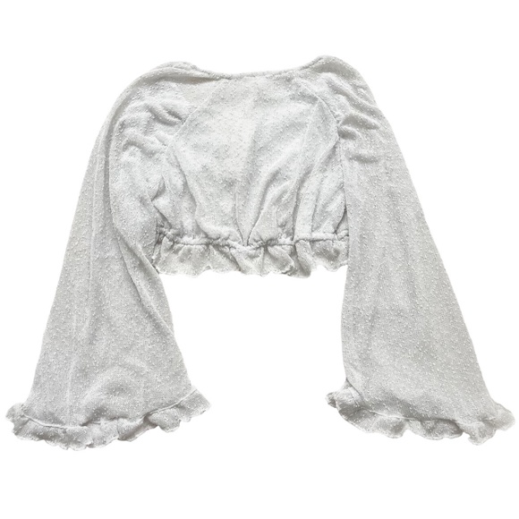 Urban Outfitters Textured Long Sleeve Cropped Blouse White XL - Picture 3 of 14